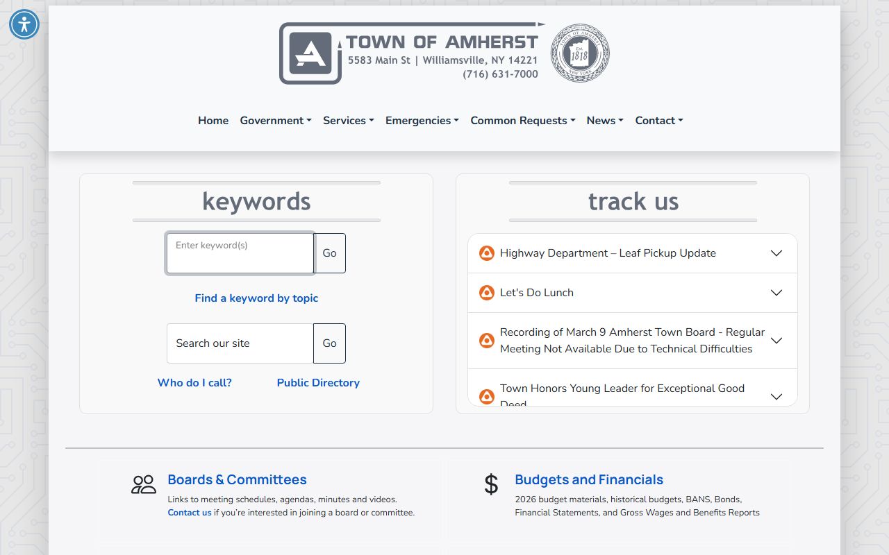 Town of Amherst offices for background check record inquiries