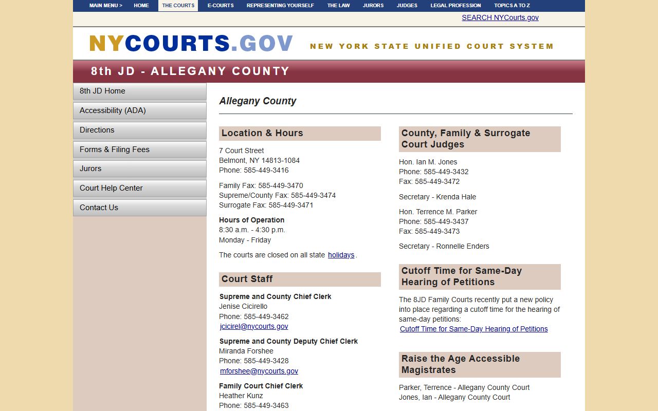 Allegany County Courts system in Belmont for background check record searches