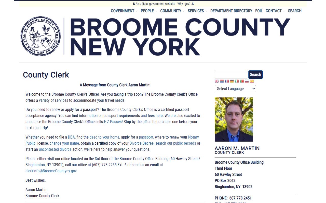 Broome County Clerk office for Union background check records