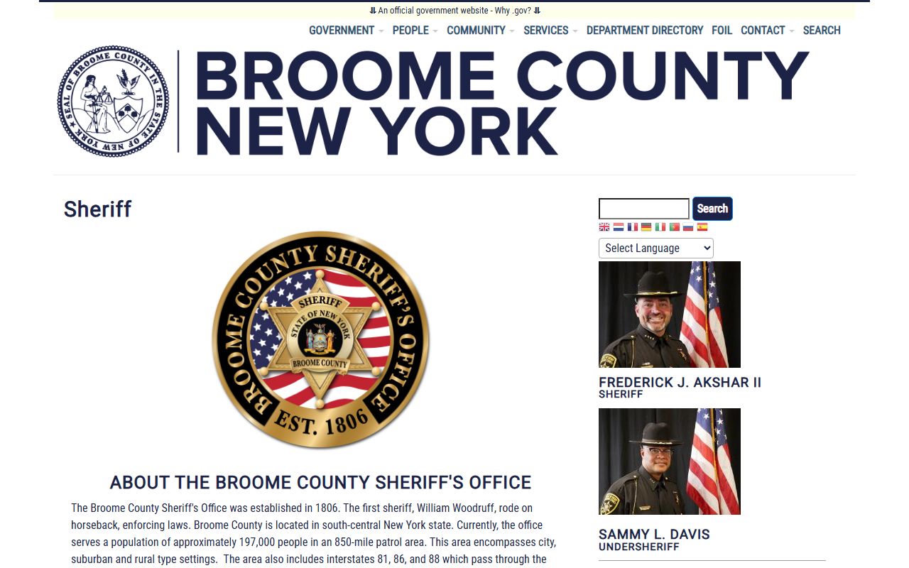 Broome County Sheriff office for arrest records and background check processing