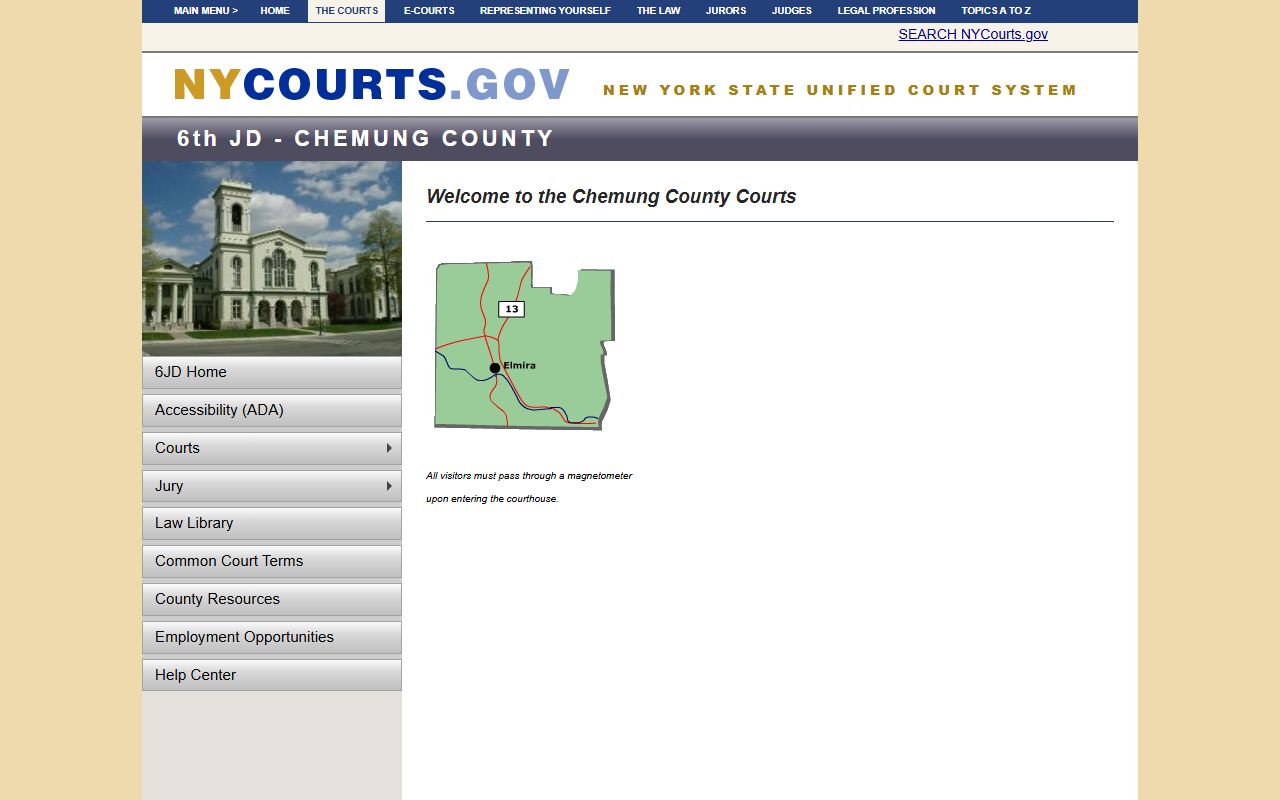 Chemung County Courts system in Elmira for background check record searches