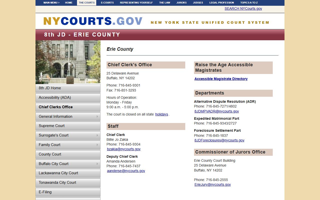 Erie County court system in the 8th Judicial District for criminal case records