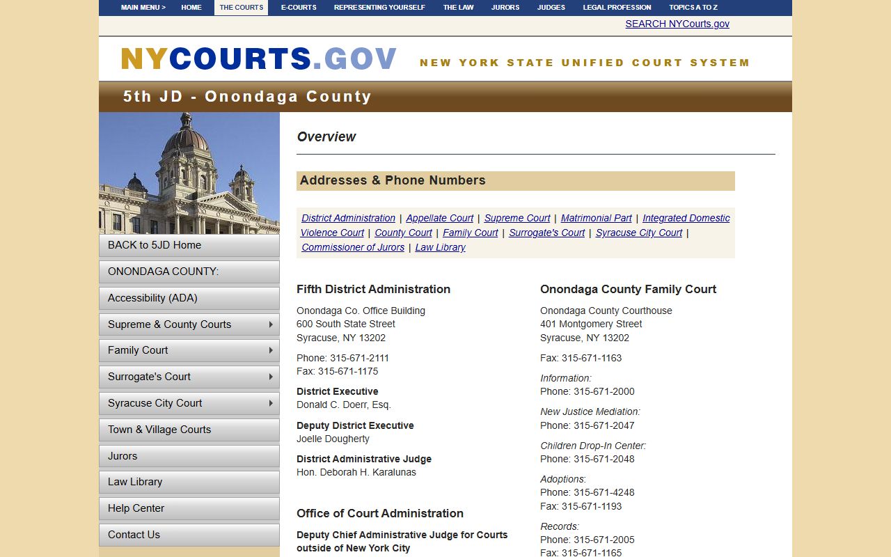Onondaga County Courts in Syracuse for background check records