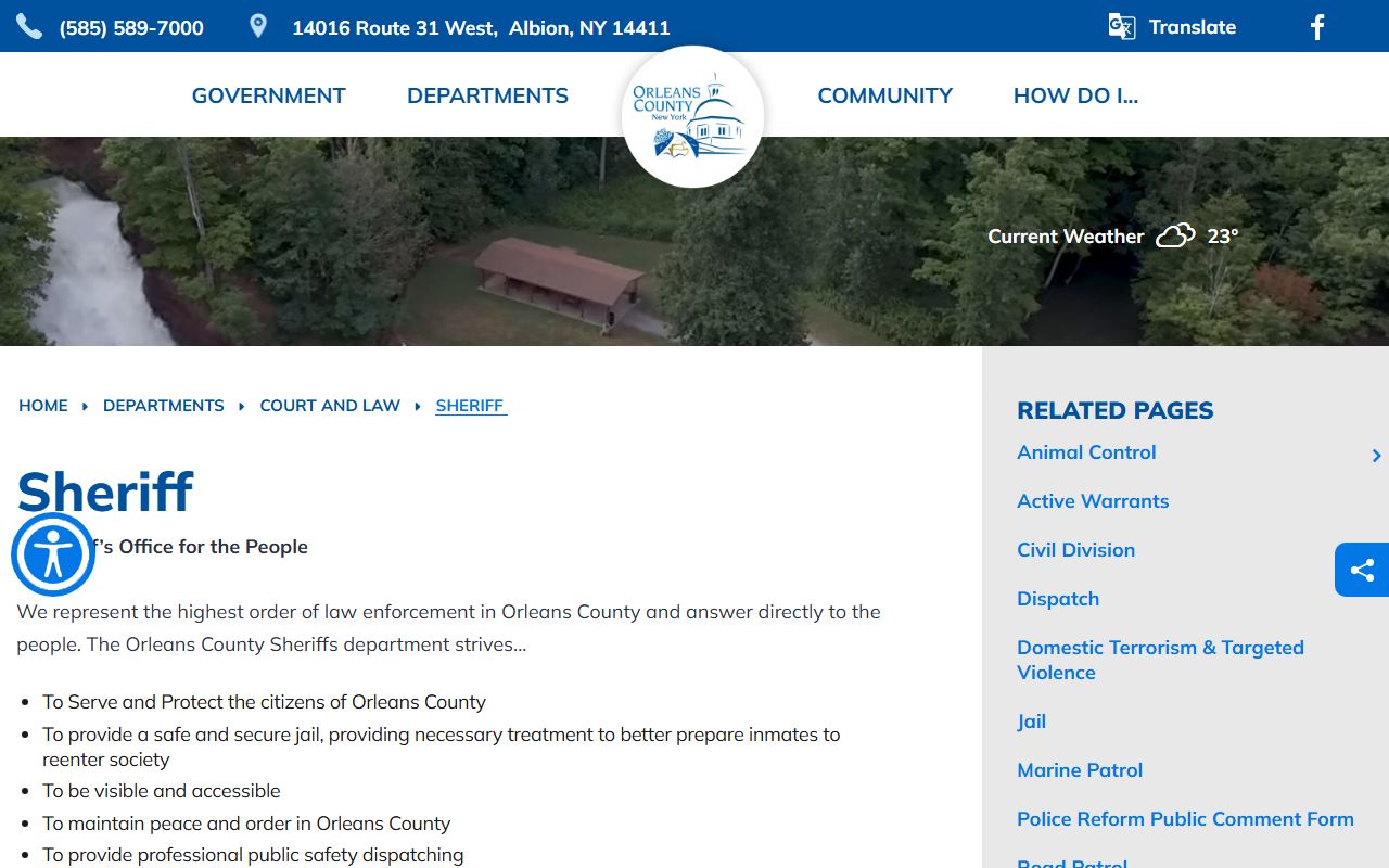 Orleans County Sheriff office for background check and law enforcement records