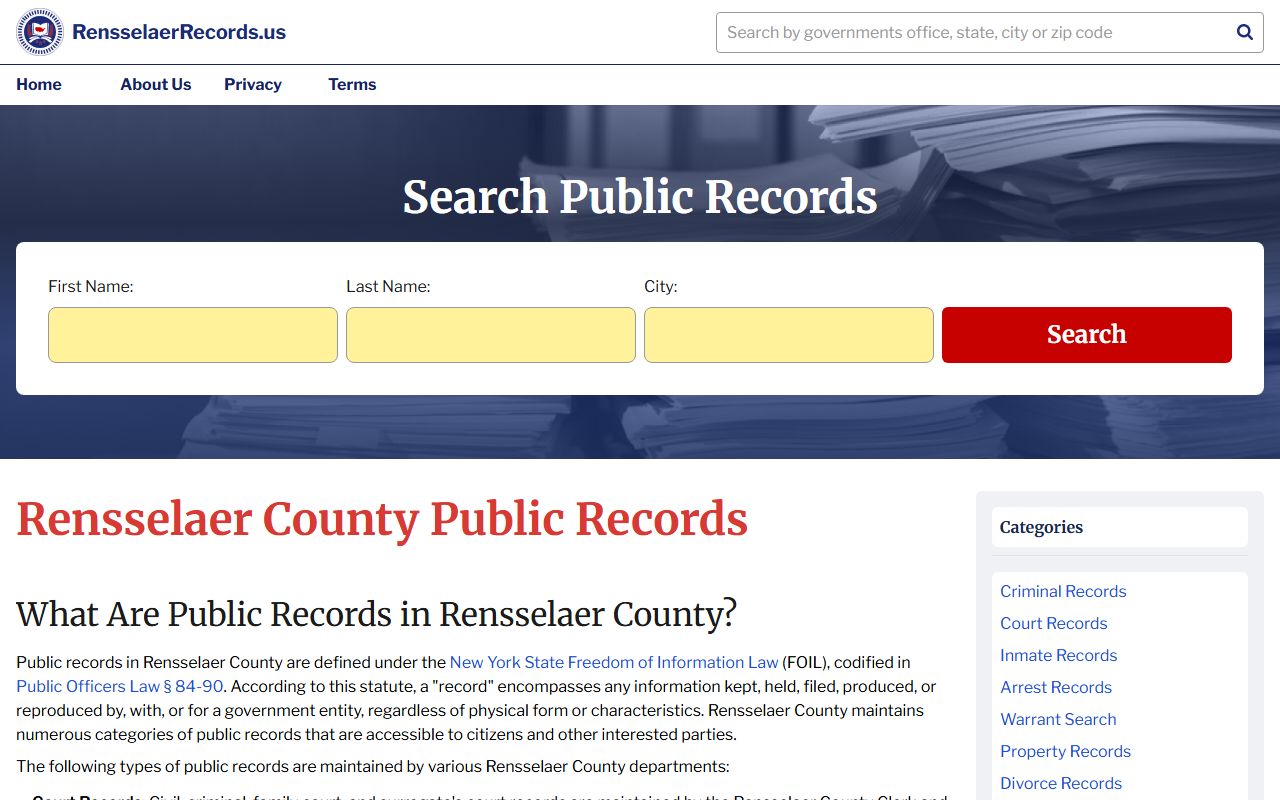 Rensselaer County Clerk's Office in Troy for background check records