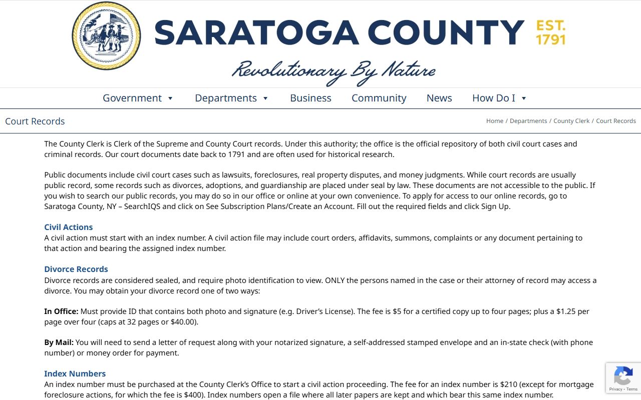 Saratoga County Clerk and court records for background check