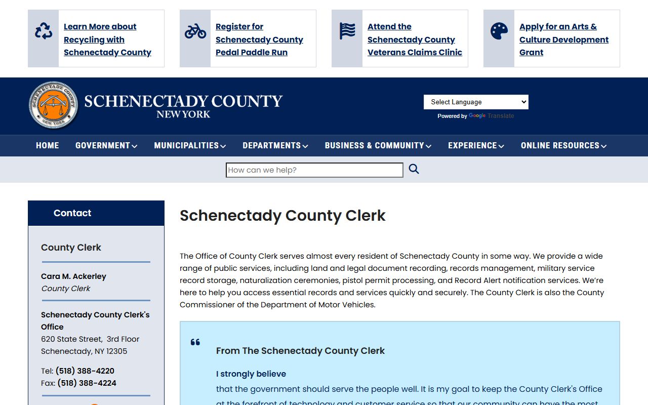Schenectady County Clerk office for background check records