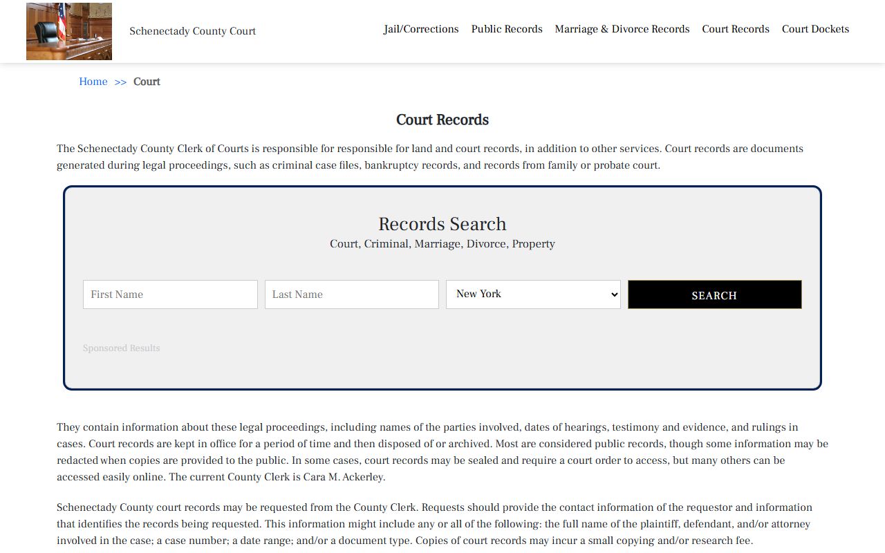 Schenectady County courts for background check court records