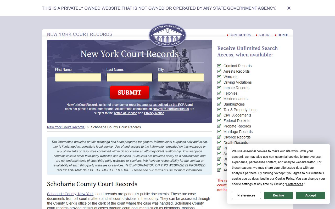 Schoharie County court records for background check searches