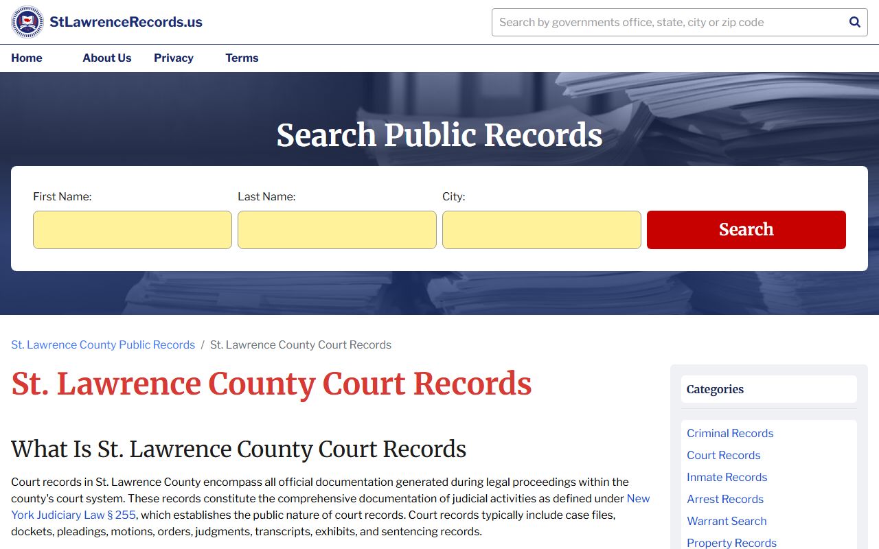 St. Lawrence County Court system for background check records