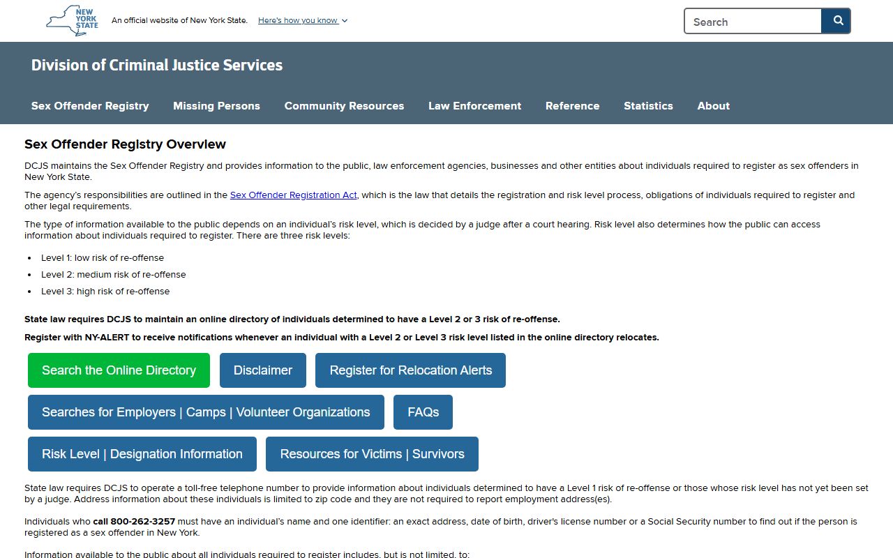 New York State Sex Offender Registry search portal